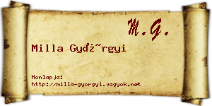Milla Györgyi névjegykártya